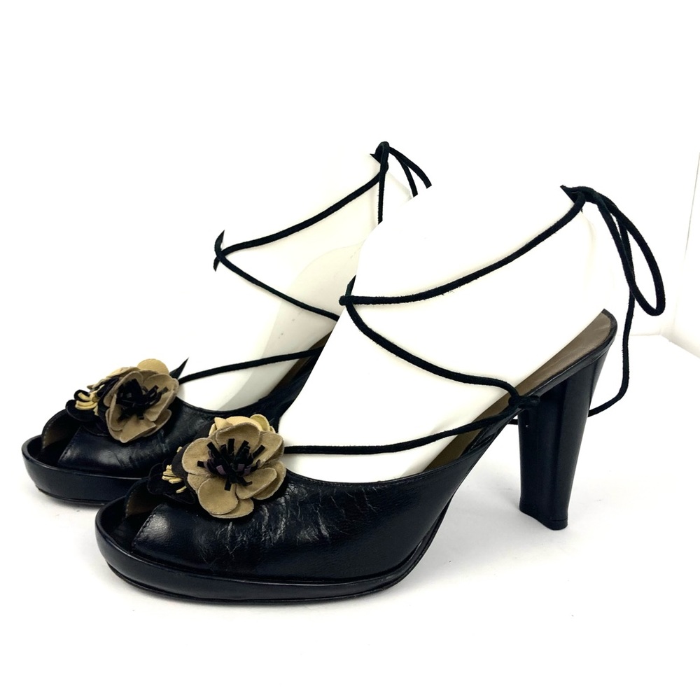 Vintage Aldo Black Peep Toe Leather Heels Woman's 40 US 9